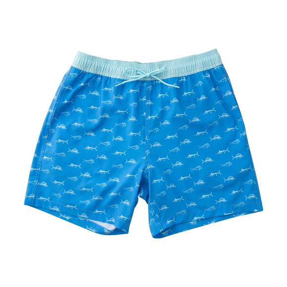 MENS BOOGIE BOARD SWIM TRUNK IN FISH PRINT ON MARINA BLUE - Picture 2 of 6